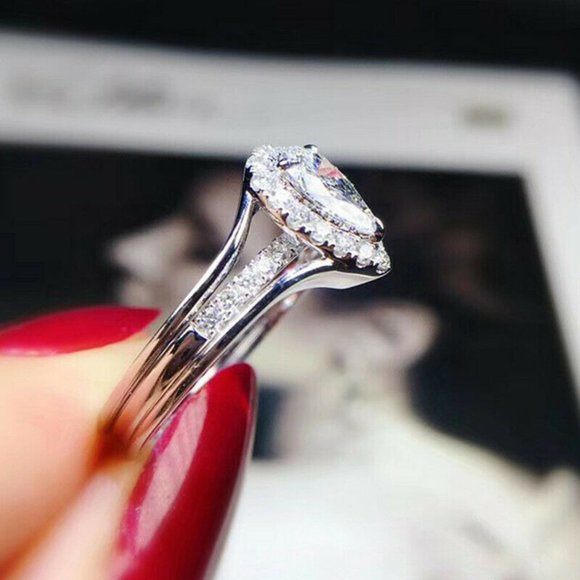 FINAL SALE Pear Cut White Sapphire .925 Silver Ring - Picture 4 of 7